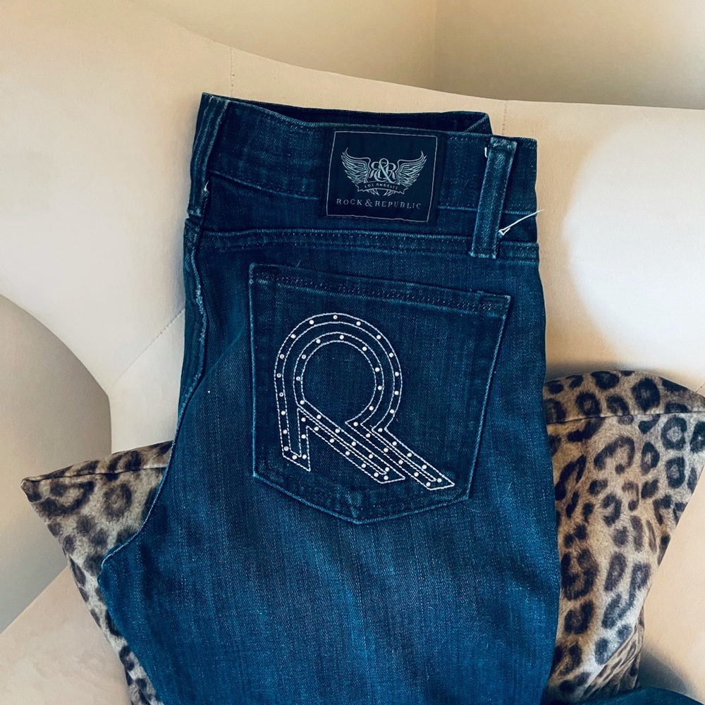 Rock & Republic flare jeans bling pockets
